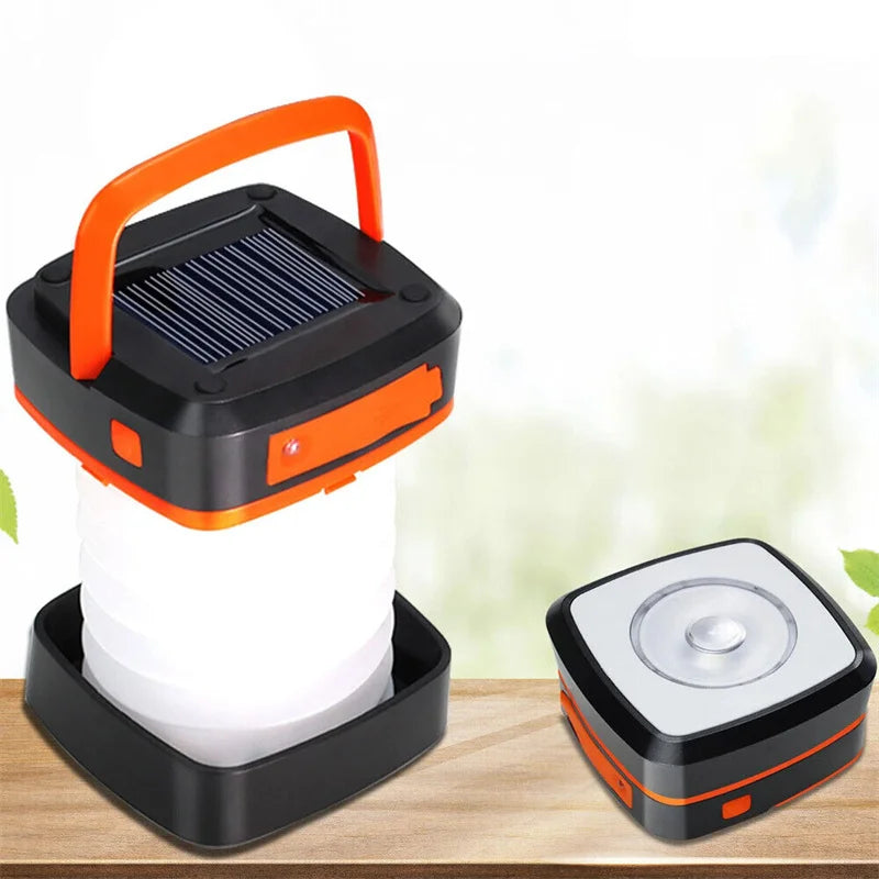 Solar Camping Light Foldable Waterproof USB Rechargeable Lantern 3Modes LED Flashing Lamp Fishing Travle Outdoor Tent Power Bank