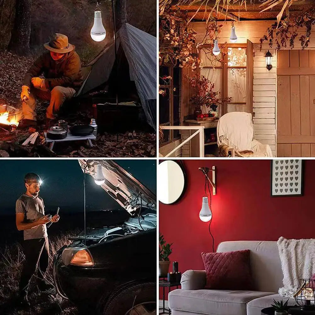 LED Solar Bulb Light Waterproof Outdoor USB Charged Hanging Emergency Sunlight Powered Lamp Portable Indoor House