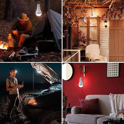 LED Solar Bulb Light Waterproof Outdoor USB Charged Hanging Emergency Sunlight Powered Lamp Portable Indoor House