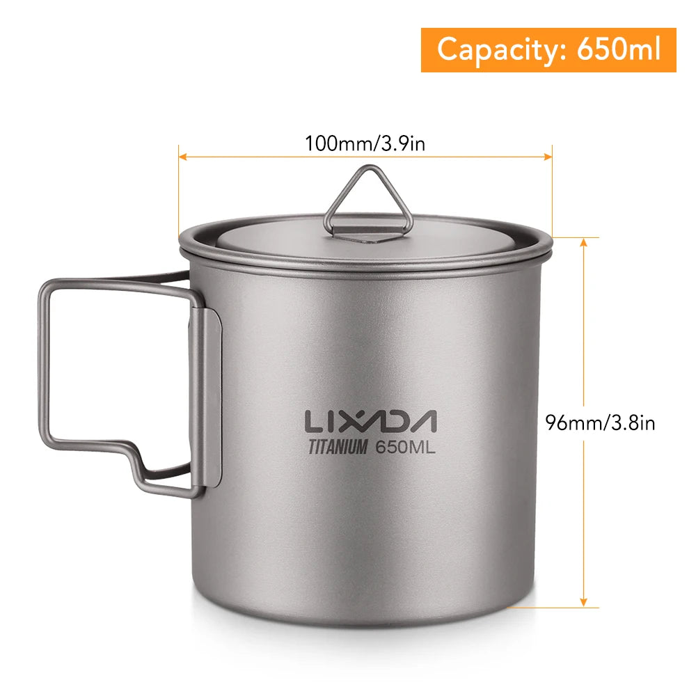 Lixada Ultralight Titanium Cup Mug 300/350/550/650ml/750ml Outdoor Water Cup Picnic Water Mug Tableware with Foldable Handle