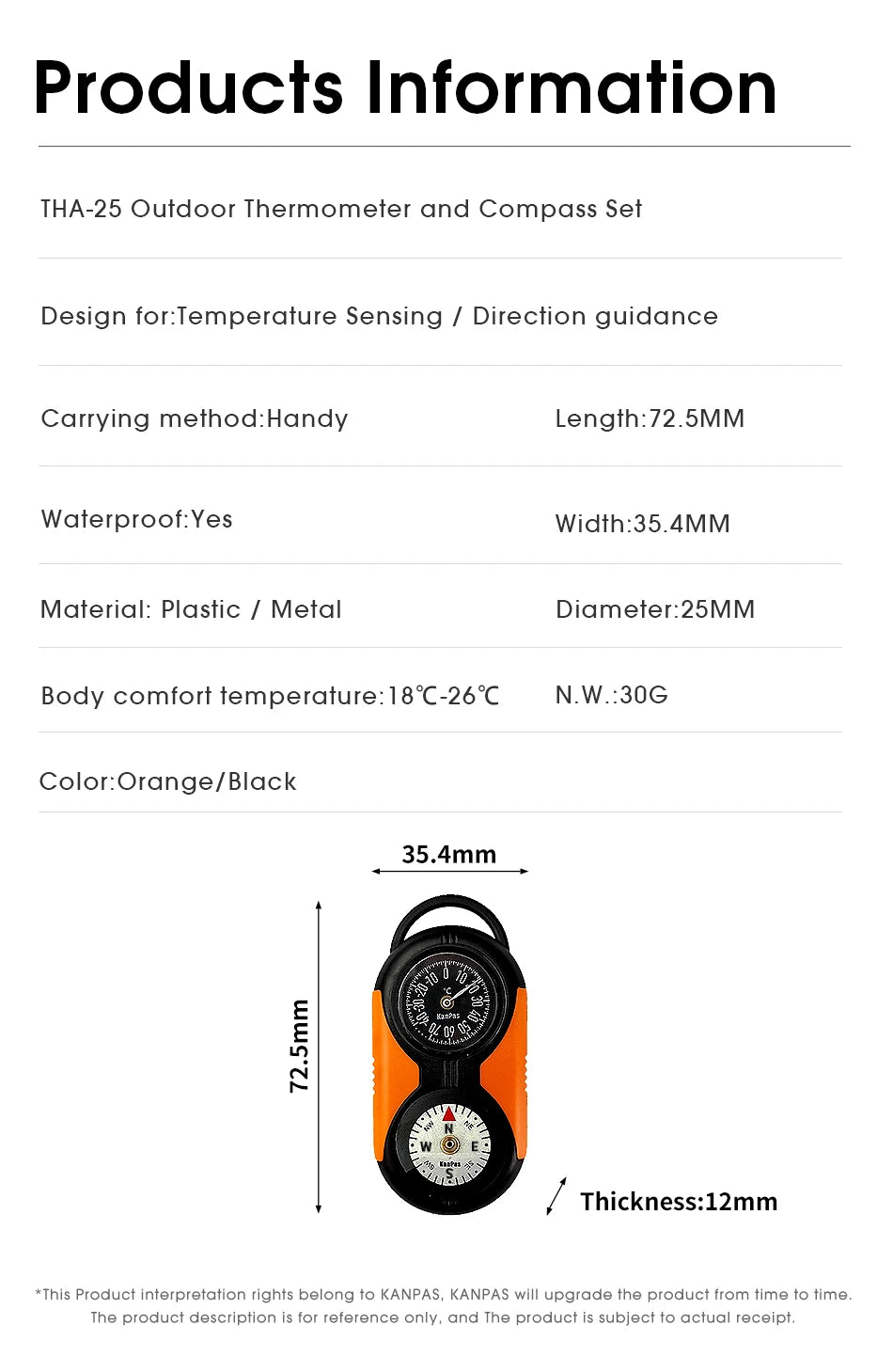 KANPAS Thermometer Compass Kit /Quality Thermohygrometer Kit / for Outdoor, Camping,Hiking,Trekking,hunting,LiveSaving,Survival