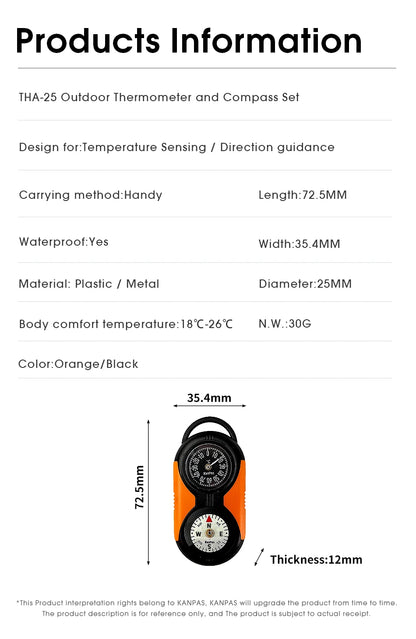KANPAS Thermometer Compass Kit /Quality Thermohygrometer Kit / for Outdoor, Camping,Hiking,Trekking,hunting,LiveSaving,Survival