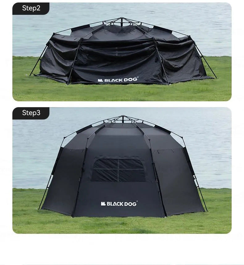 Naturehike Blackdog One-touch Tent Outdoor Automatic Tent Camping Dome Hexagonal Black Coated Quick Open Waterproof Shelter 150D