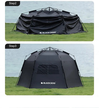 Naturehike Blackdog One-touch Tent Outdoor Automatic Tent Camping Dome Hexagonal Black Coated Quick Open Waterproof Shelter 150D