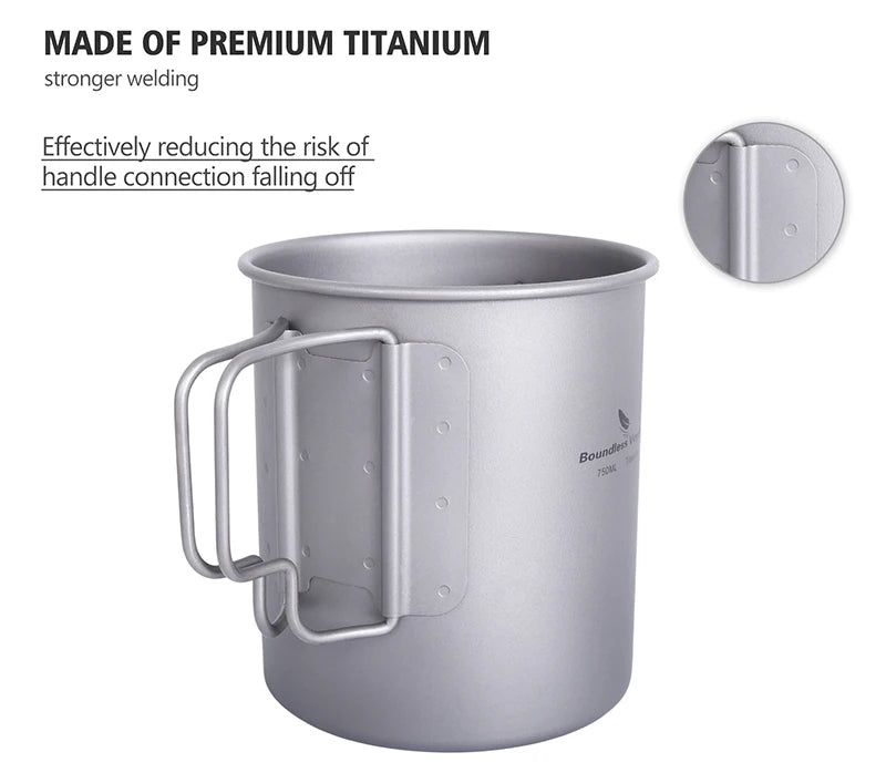 Boundless Voyage Camping Titanium Cup Mug Outdoor Tourist Picnic Cooking Hanging Pot Tableware Hiking Kitchen Equipment Cookware