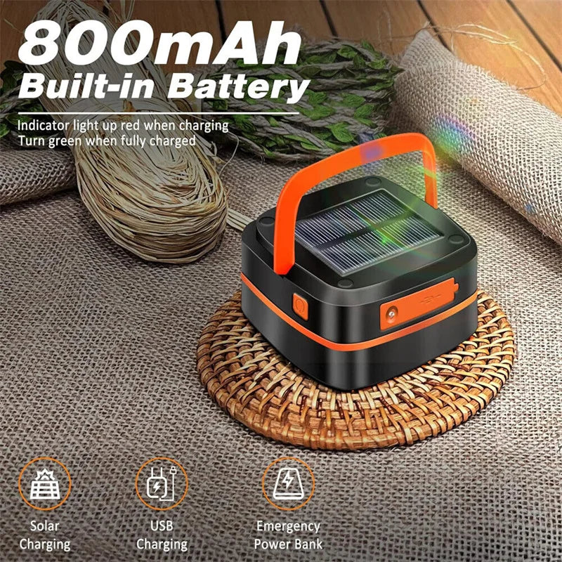 Solar Camping Light Foldable Waterproof USB Rechargeable Lantern 3Modes LED Flashing Lamp Fishing Travle Outdoor Tent Power Bank