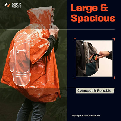 Emergency Rain Poncho Thermal Blanket Poncho Weather Proof Outdoor Survival Camping Gear Survival Gadgets Emergency Supplies
