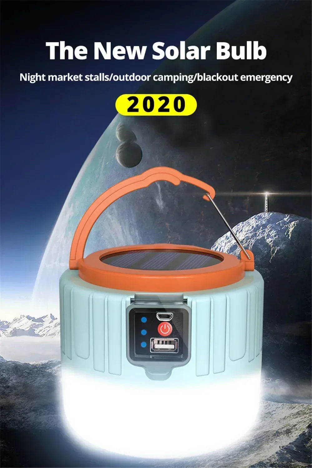 Solar LED Camping Light USB Rechargeable IP65 Lamp Outdoor Tent Hanging 4lighting Mode Lanterns Emergency Home Repair Work Light