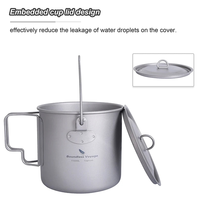 Boundless Voyage Camping Titanium Cup Mug Outdoor Tourist Picnic Cooking Hanging Pot Tableware Hiking Kitchen Equipment Cookware