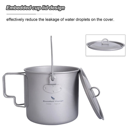 Boundless Voyage Camping Titanium Cup Mug Outdoor Tourist Picnic Cooking Hanging Pot Tableware Hiking Kitchen Equipment Cookware