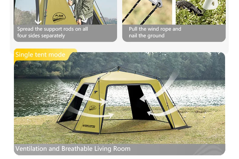 BISINNA 6-8 Persons One-touch Dome Tent Vinyl Coated Canopy Waterpoof Sunshade Shelter for Family Camping Travel Outdoors
