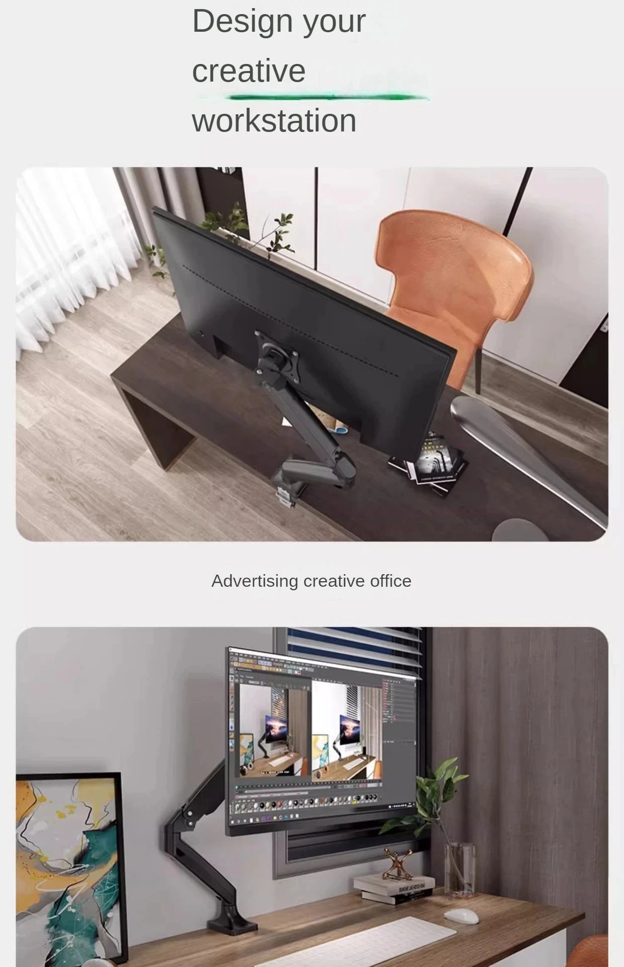 BEISHI Single Monitor Bracket for 13-32in adjustable Monitor holder Universal Computer screen load 2-9kg Gas SpringTV stand