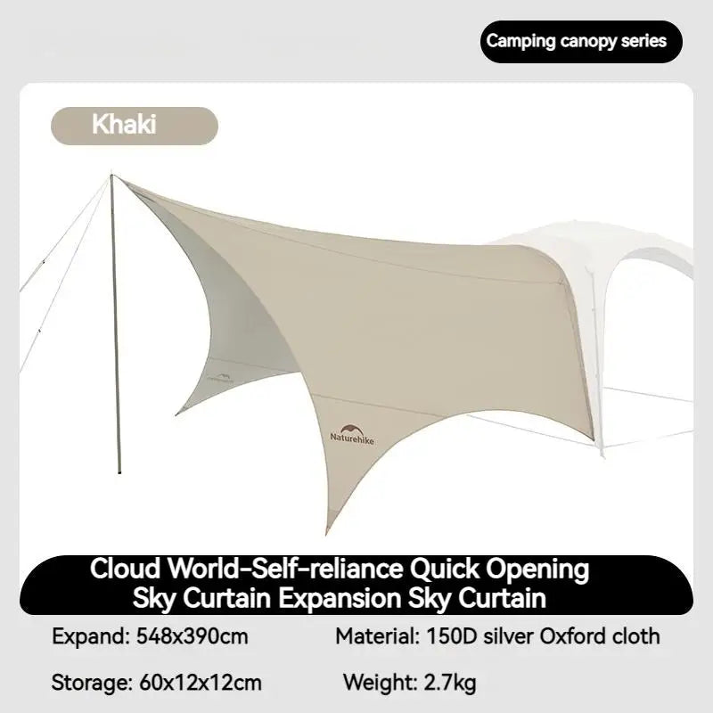 Naturehike Cloud World Awning 4 Persons Tarp Shelter Canopy 10㎡ Camping Large Shade Titanium Vinyl Black UPF50+ Waterproof Tent