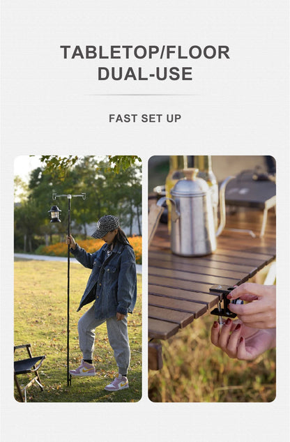 WESTTUNE Camping Lamp Stand with Double Hooks Aluminum Alloy Foldable Lamp Pole Telescopic Outdoor Light Holder Lamp Hanger