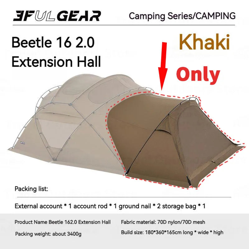 3FUL GEAR 2.0 Beetle 16 Dome Tent 70D Nylon Spherical Tent Breathable Large Space Tunnel Tent With Chimney Mouth Camping Hiking