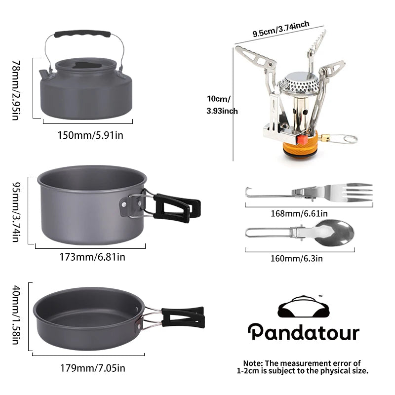 Pandatour Outdoor Camping Cookware Set High Firepower Folding Aluminum Picnic Easy Equiped Cookware Adjustable High Power