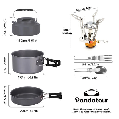 Pandatour Outdoor Camping Cookware Set High Firepower Folding Aluminum Picnic Easy Equiped Cookware Adjustable High Power