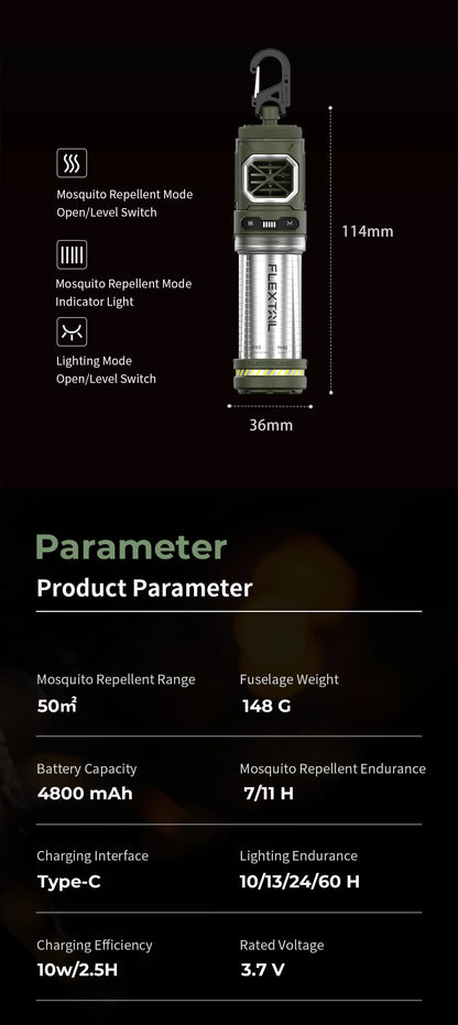FLEXTAILGEAR TINY REPEL Mosquito Repellent&Lamp Lightweight Outdoor With Rechargeable 4800mAh Battery Camping(No Repellent Pads)