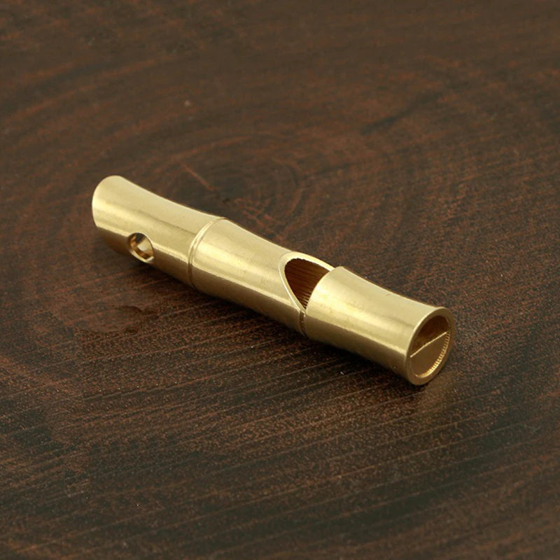 Brass Bamboo Whistle Pure Copper Metal Whistle Outdoor Survival EDC Whistle Stall Artifact Pendant Decoration Survivalist Gear