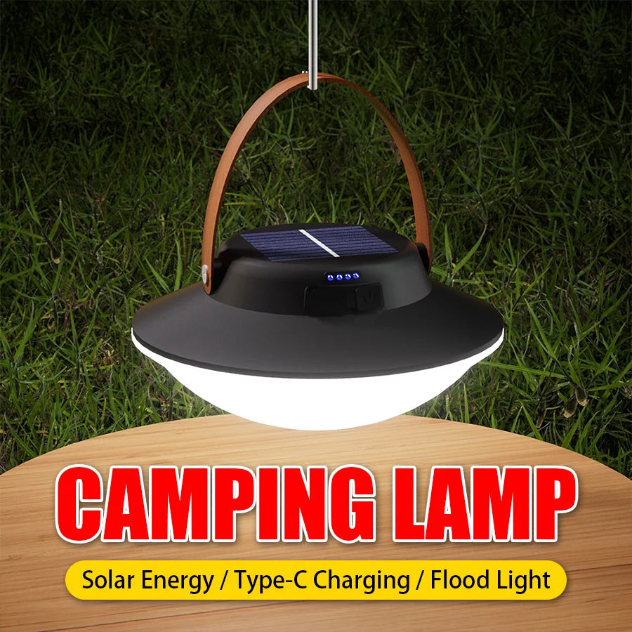Solar LED Camping Light USB Rechargeable IP65 Lamp Outdoor Tent Hanging 4lighting Mode Lanterns Emergency Home Repair Work Light