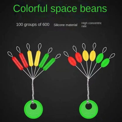 600pcs 100 Groups Float Rubber Stopper Fishing Bobber Stopper Float Oval Bean Space Fishing Line Tackle Accessories