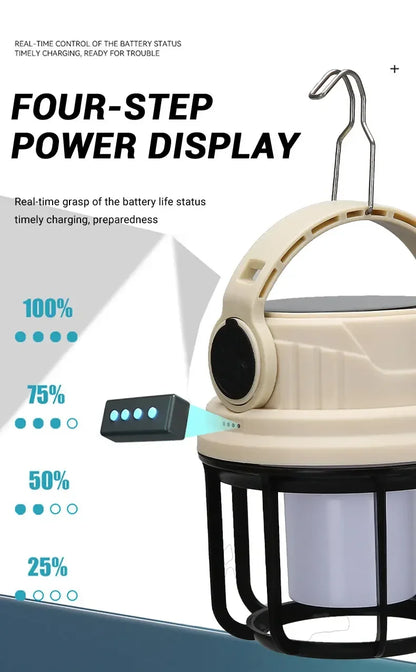 Outdoor Solar Camping Lamp USB Rechargeable Waterproof Lantern with Power Bank for Portable Emergency Tent Hunting Fishing Light