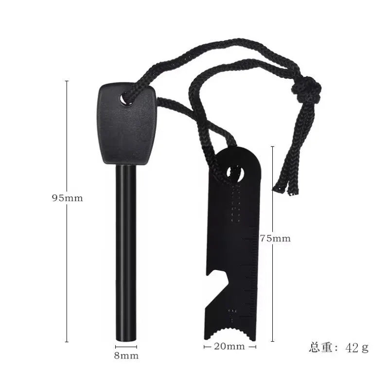 New Outdoor survival flint umbrella rope set, wooden handle magnesium rod multifunctional scraper, outdoor camping fire tool