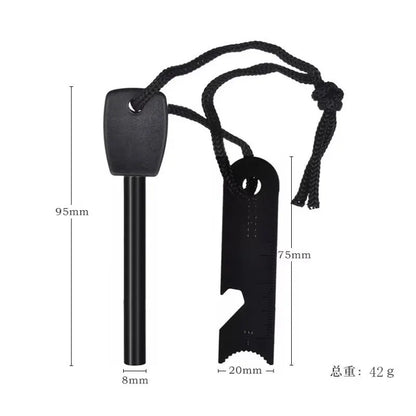 New Outdoor survival flint umbrella rope set, wooden handle magnesium rod multifunctional scraper, outdoor camping fire tool