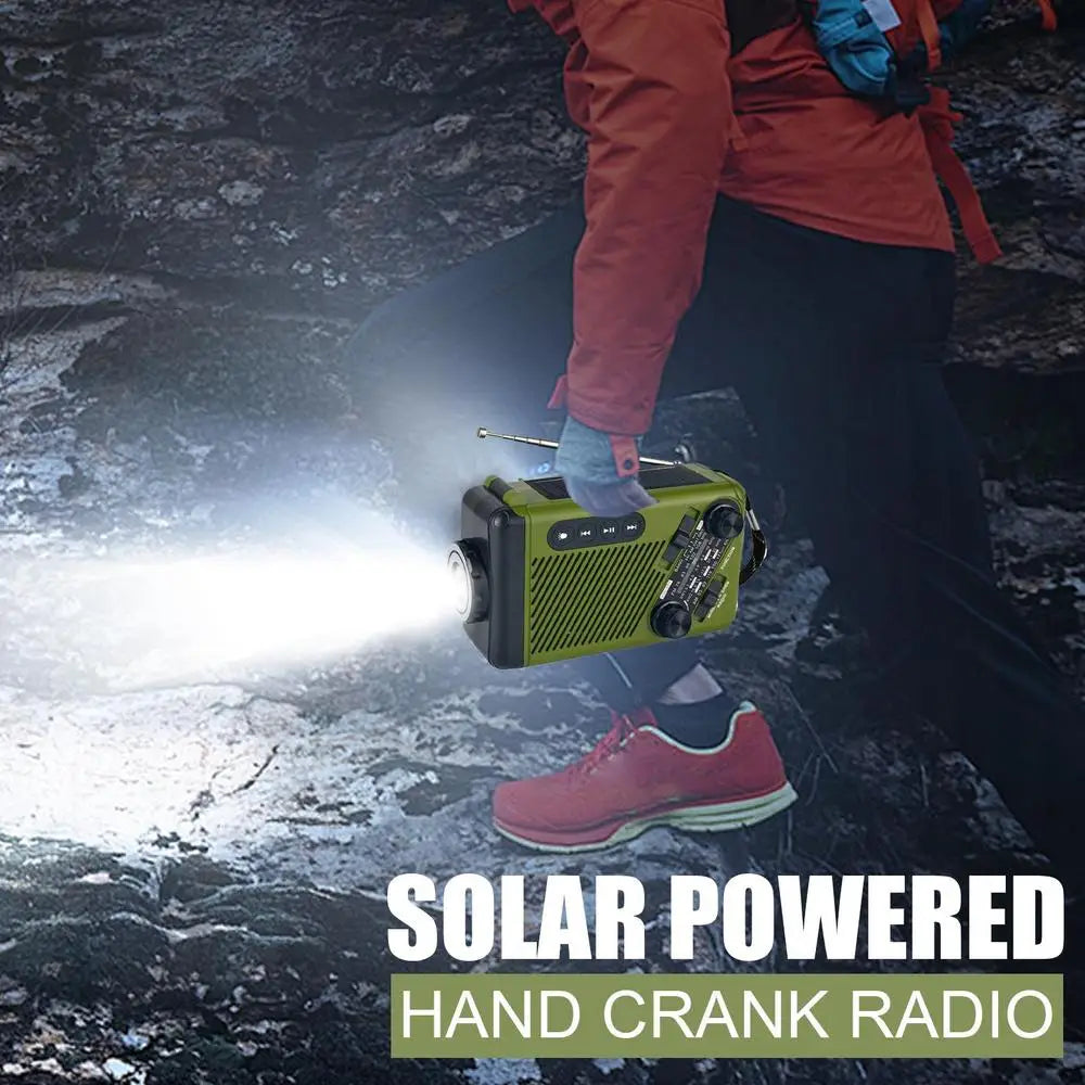 Emergency Solar Crank Radio AM FM SW Weather Alert 1200mAh Power Bank LED Flashlight SOS Alarm for Outdoor Survival Camping