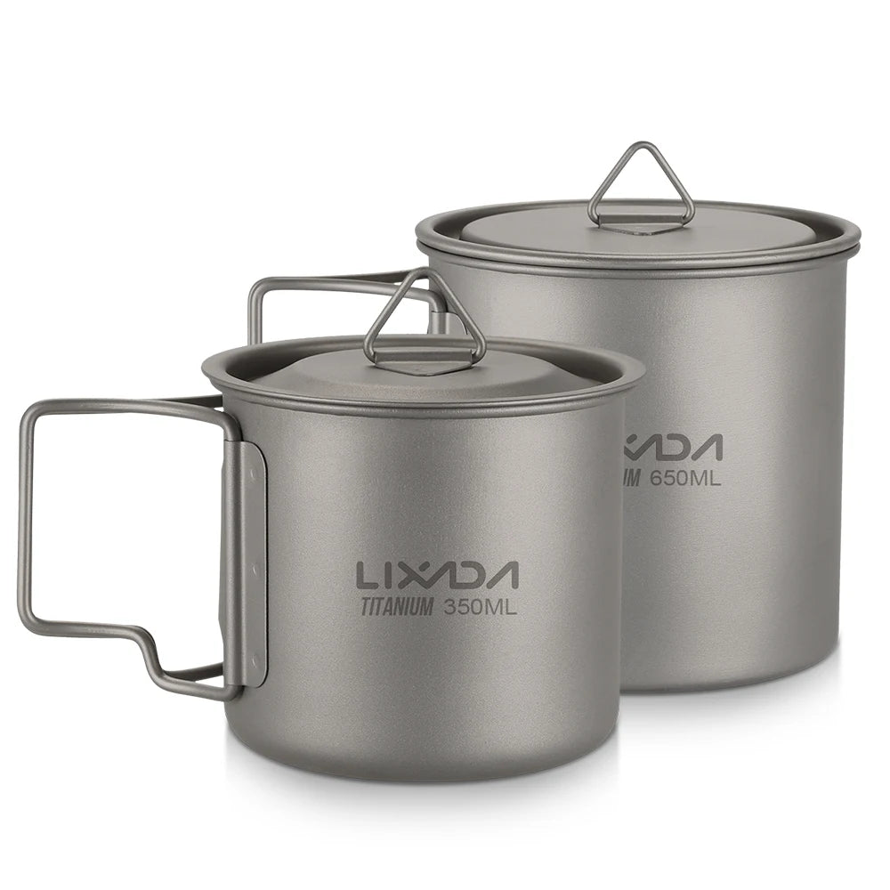 Lixada Ultralight Titanium Cup Mug 300/350/550/650ml/750ml Outdoor Water Cup Picnic Water Mug Tableware with Foldable Handle