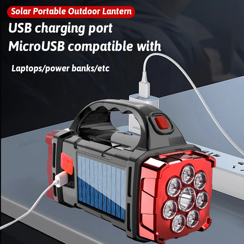 Dual Color + Dual Light Source Solar Rechargeable 16 LED Light USB Power Bank Function Multi Switches Portable Outdoor Lighting