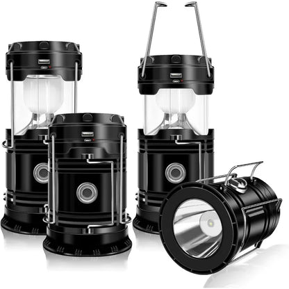 4Pack Solar Camping Lantern,Collapsible LED Solar USB Rechargeable Flashlight Emergency Hanging Lights for Camping Power Outages