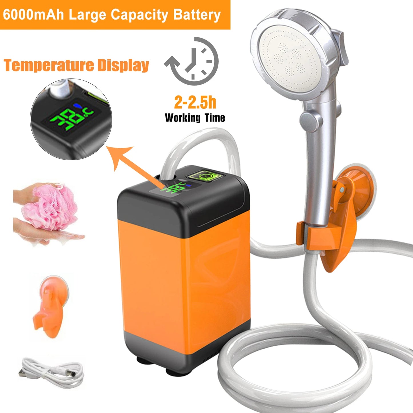 Outdoor Electric Shower Portable Shower Pump USB Rechargeable Waterproof Sprinkler Shower Head for Camping Travel Pet Watering