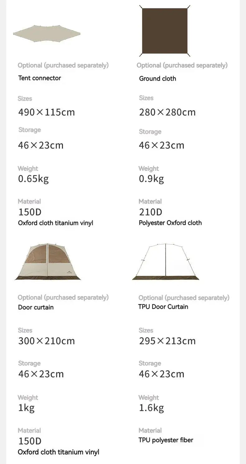 Naturehike Cloud World Awning 4 Persons Tarp Shelter Canopy 10㎡ Camping Large Shade Titanium Vinyl Black UPF50+ Waterproof Tent