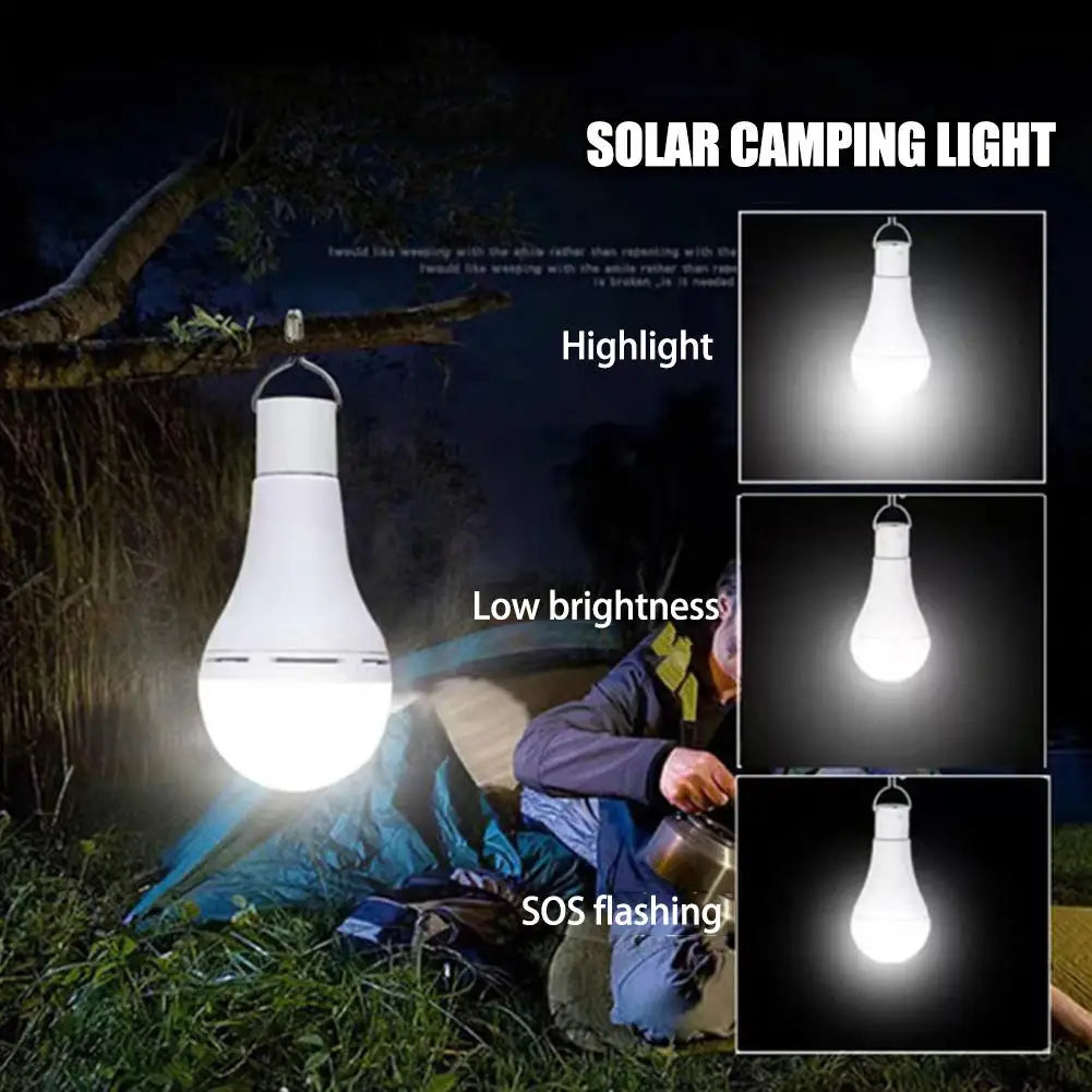 LED Solar Bulb Light Waterproof Outdoor USB Charged Hanging Emergency Sunlight Powered Lamp Portable Indoor House