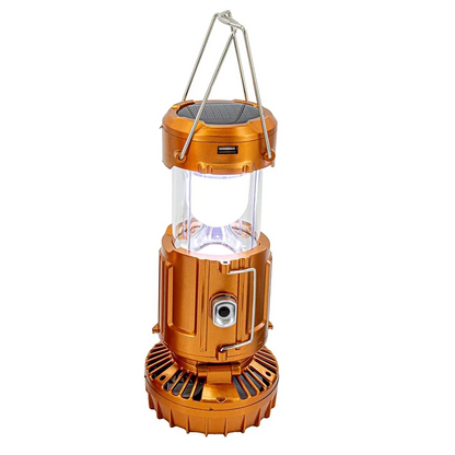 XSXS-6 In 1 Camping Fan 2 In 1 Hanging Fan With Led Lantern Solar Powered Fan Portable Rechargeable Gold