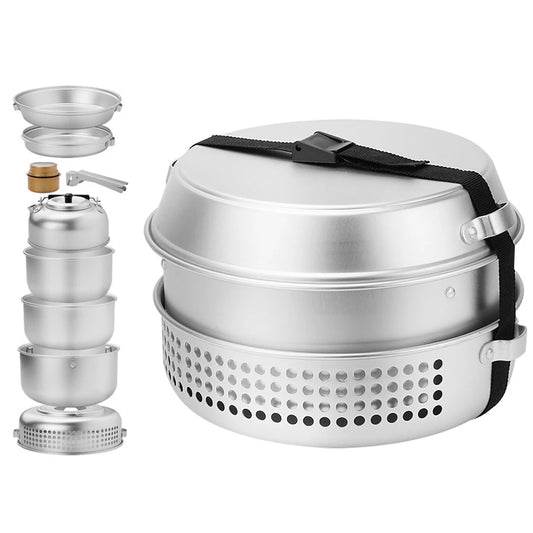 10pcs Camping Stove Kit Camping Pot Pan Stove Set Outdoor Frying Pan Kettle for Outdoor Camping Cooking Backpacking