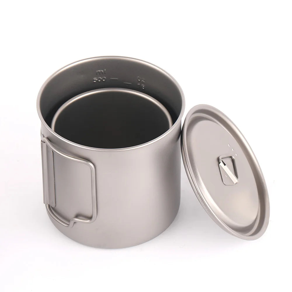 Lixada Ultralight Titanium Cup Mug 300/350/550/650ml/750ml Outdoor Water Cup Picnic Water Mug Tableware with Foldable Handle