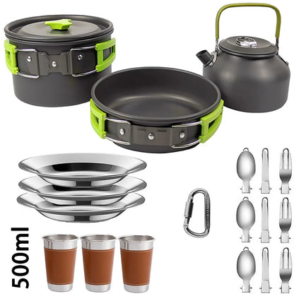Camping Cooking set Camping Cookware Travel Tableware Outdoor Picnic Set Teapot For 2-3 Peaple Non-stick pots assorted sets