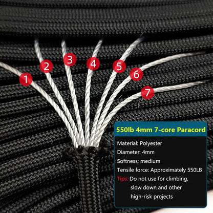 4 Size Dia.4mm 7 Stand Cores Paracord 550 For Survival Parachute Cord Lanyard  Climbing Camping Rope Hiking Clothesline Bracelet