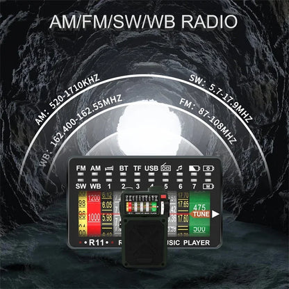 R11 Solar Hand Generator Radio Card Speaker Outdoor Emergency Disaster Prevention Survival Equipment with SOS Alarm Flashlight