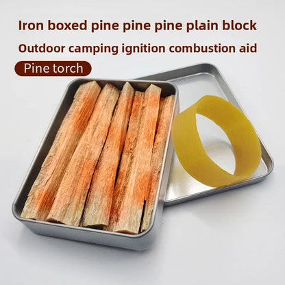 1PCS  Pine Wood Survival Fire Starter Kit with Iron Box - Camping Emergency Ignition Aid  Outdoor for Wilderness Backpacking