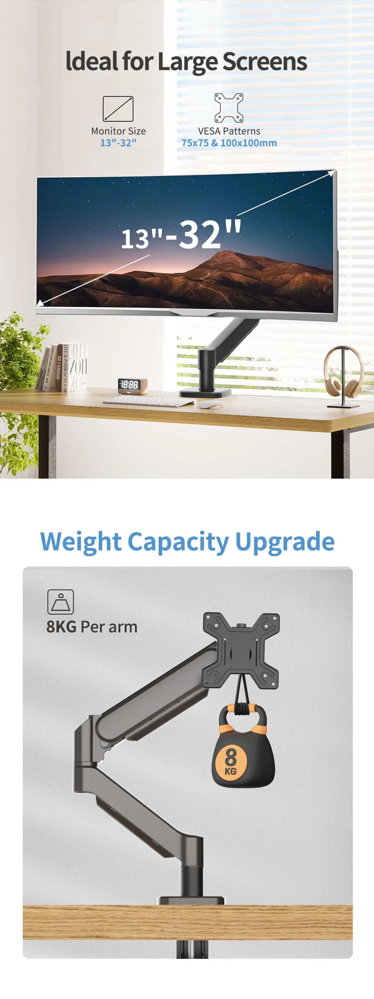 Hot Sale Computer Desk Monitor Mounting Bracket Height Adjustable 13 "-32" Screen Stock Aluminum Mono Gas Spring Monitor Arm