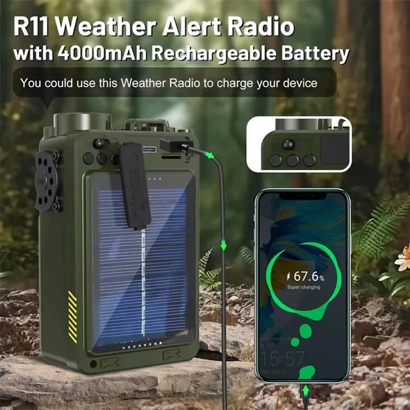 R11 Solar Hand Generator Radio Card Speaker Outdoor Emergency Disaster Prevention Survival Equipment with SOS Alarm Flashlight