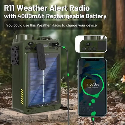 R11 Solar Hand Generator Radio Card Speaker Outdoor Emergency Disaster Prevention Survival Equipment with SOS Alarm Flashlight