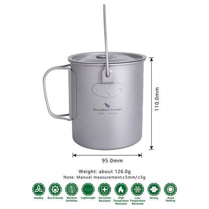Boundless Voyage Camping Titanium Cup Mug Outdoor Tourist Picnic Cooking Hanging Pot Tableware Hiking Kitchen Equipment Cookware