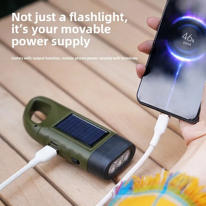 Solar Powered LED Flashlights USB Charging Flashlight Survival Gear for Outdoor Camping Hiking Emergency Torch Light