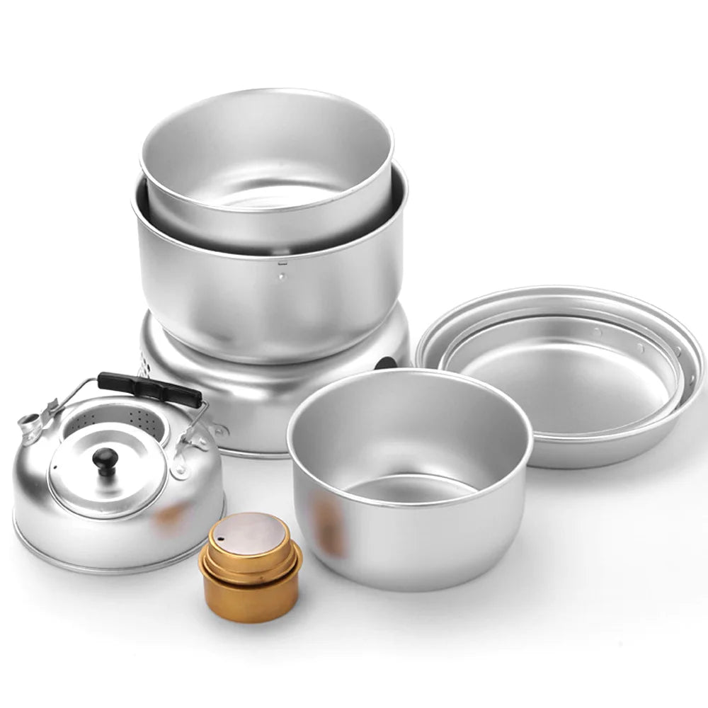 10pcs Camping Stove Kit Camping Pot Pan Stove Set Outdoor Frying Pan Kettle for Outdoor Camping Cooking Backpacking