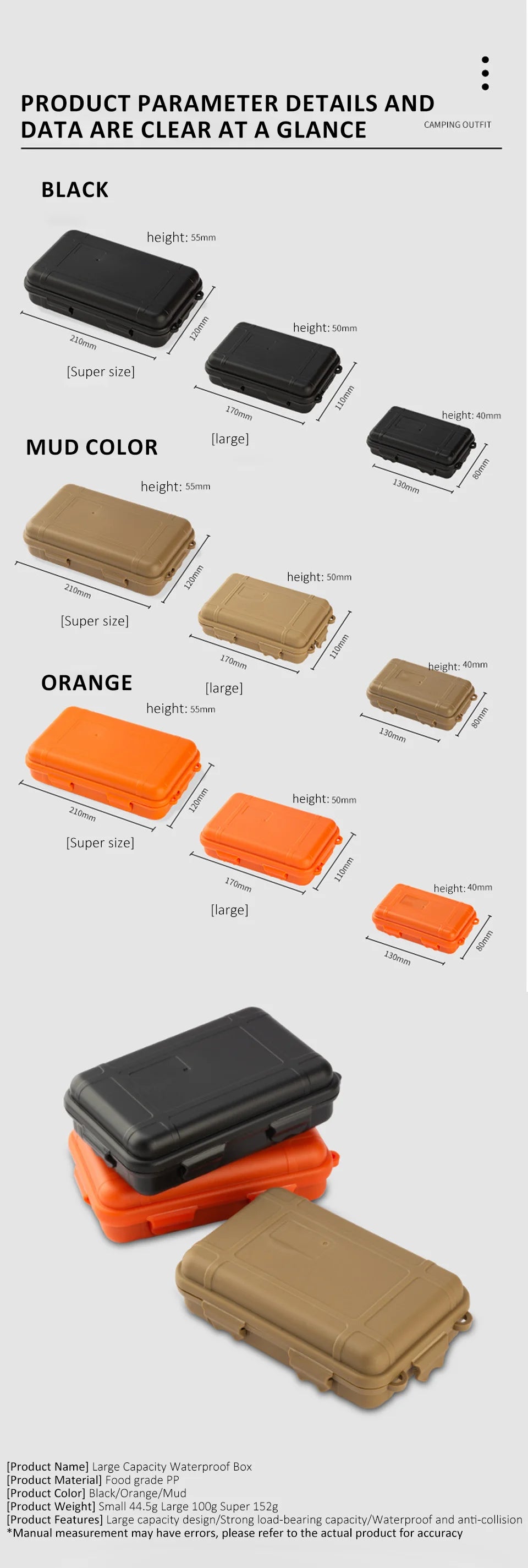 S/L/XL Size Outdoor Plastic Waterproof Sealed Survival Box Container Camping Outdoor Travel Storage Box Fishing Tackle Bag