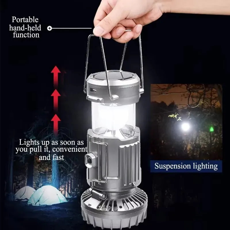 Solar Multifunctional Handheld Camping Lamp Tent Lamp LED Portable Flashlight Portable Waterproof Emergency Powered Work Light